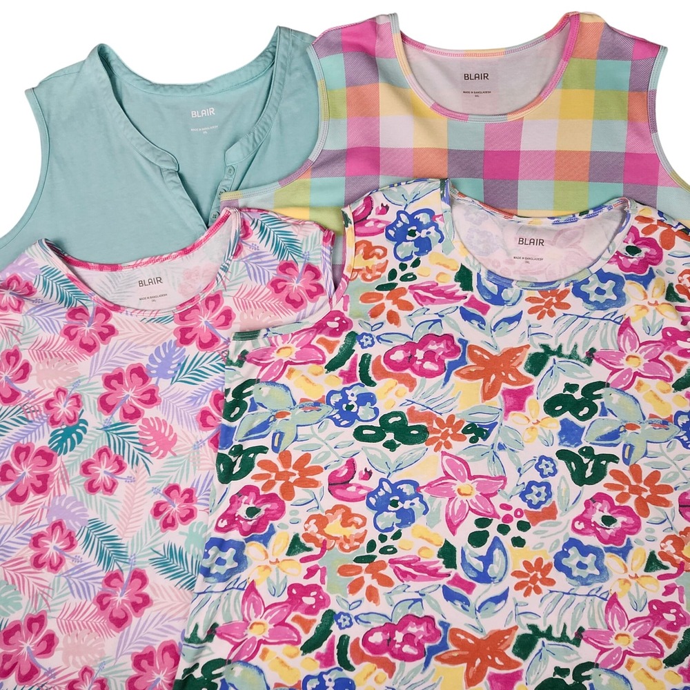 Blair Tank Tops Womens 3XL Set of 3 Floral Plaid Sleeveless Spring Easter Pastel